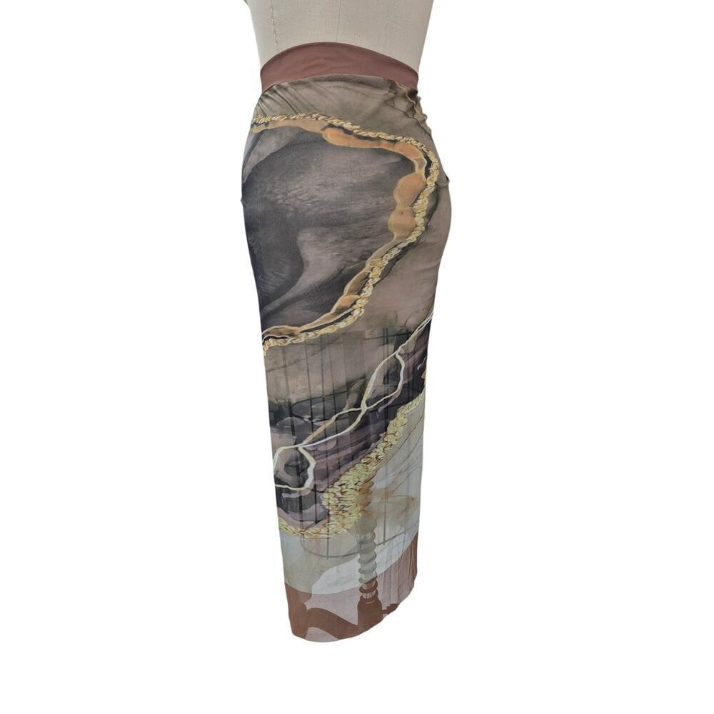 NWOT 1PC Bathing Suit+ Long Sarong Cover Up Set Brown/Gold Marble Sz XL - Picture 4 of 10
